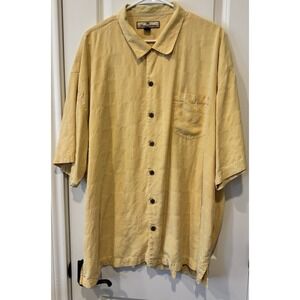 Tommy Bahama 100% Silk Yellow Check Camp Shirt Mens XXL Short Sleeve Casual